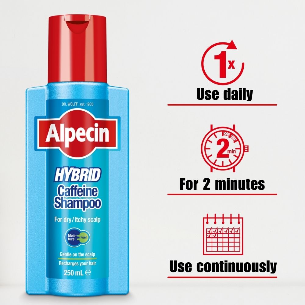 4x Alpecin Hybrid Caffeine Shampoo - for Dry and Itchy Scalp, 250ml